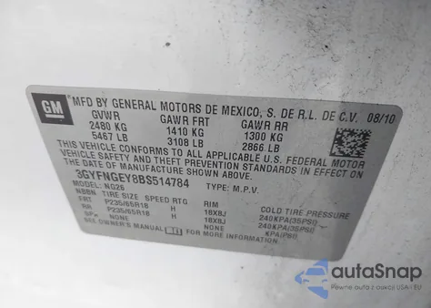 2011 Cadillac Srx Standard from USA, damaged, VIN 3GYFNGEY8BS514784